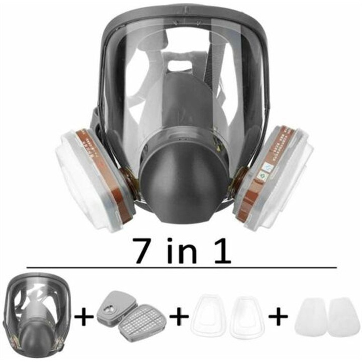Masca de protectie completa, set de 7 piese, filtru din bumbac, pentru protectie impotriva expunerii la amoniac