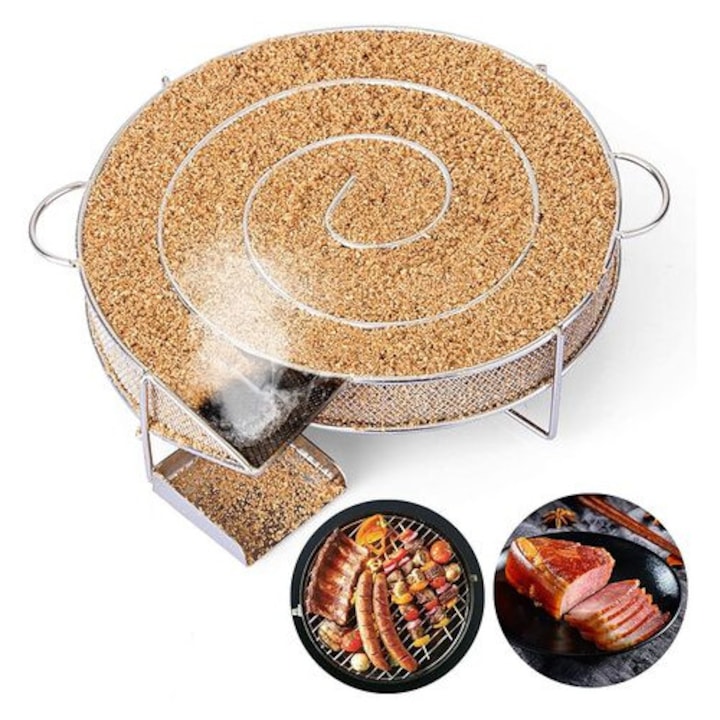 Generator de fum rece din otel inoxidabil, 19x16.5x5cm, cu perie de curatare, pentru gratar