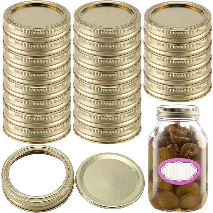Capace pentru borcane Mason, set de 96 bucati, reutilizabile, 7x6.8cm, aurii