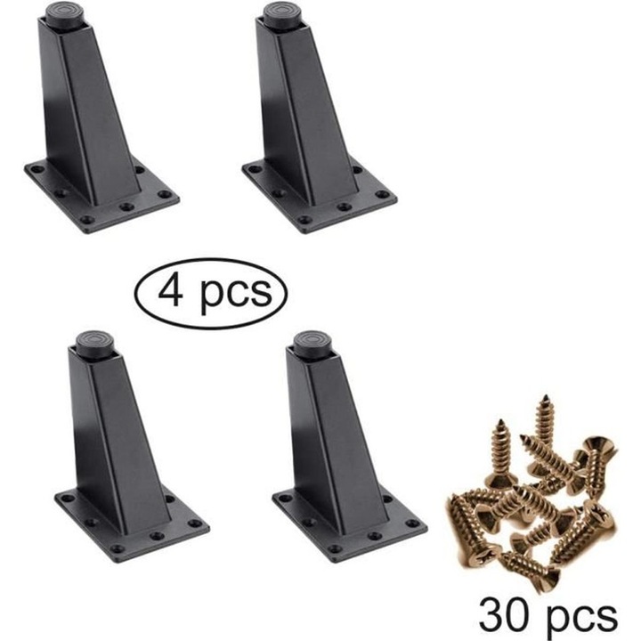Picioare de mobilier ajustabile, set de 4, metal, negru, 8cm