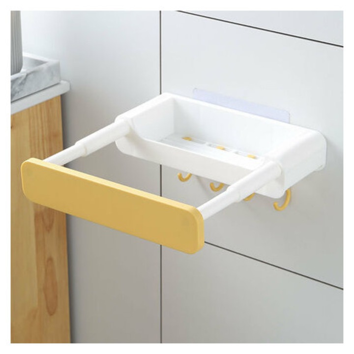 Suport retractabil, galbena, cu suport pentru depozitare, design ascuns, fara gaurire