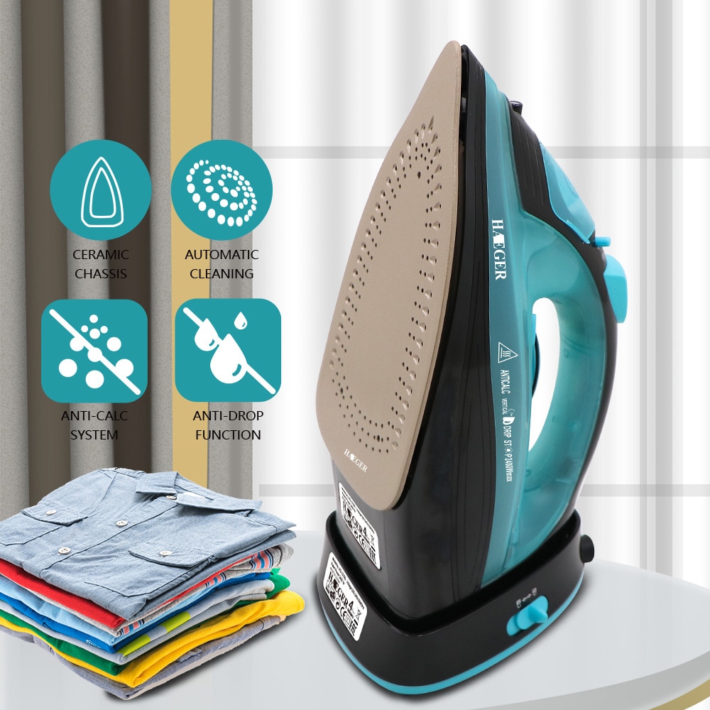 Fier de calcat cu abur, 2400W, 5 trepte de temperatura, albastru, capacitate 350ml
