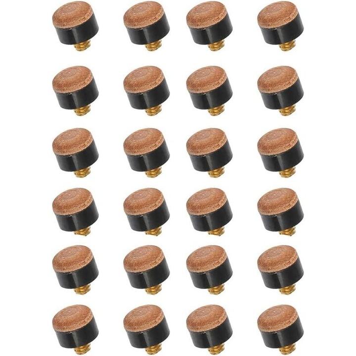 Set 20 capete de tac biliard, 10mm, din piele maro, design cu surub