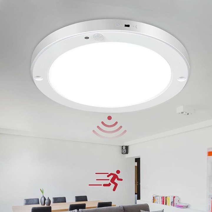 LED плафониера със сензор за движение, 18W, 1200LM, 4000K, 22см, ултратънка, неутрално бяла