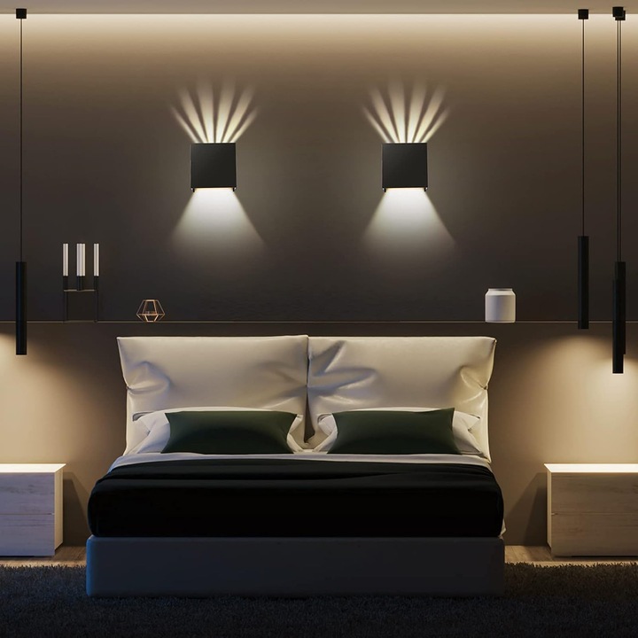 Aplica moderna LED, alb cald, aluminiu, IP65, set 2 bucati, 100x100x60mm