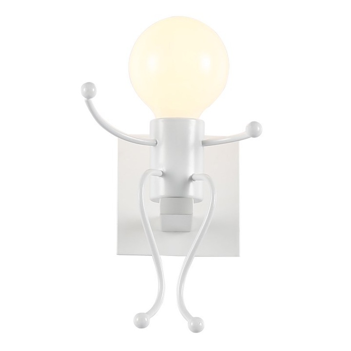 Метална стенна апликация, модерен дизайн, размери 5.5x9.45x7.5 инча, бяла, декоративен комплект