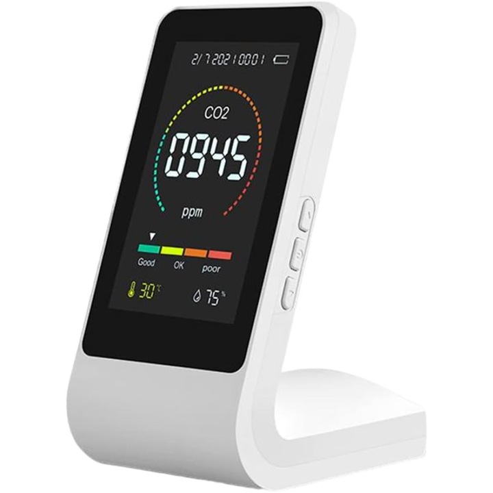 Detector de calitate a aerului CO2, masurare temperatura si umiditate, ecran mare, set