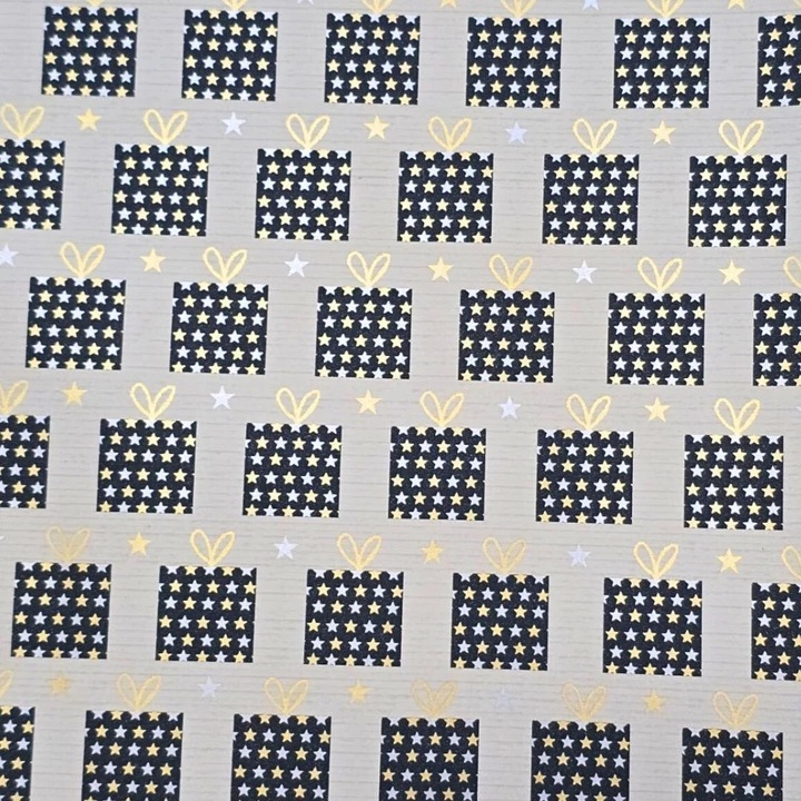 Hartie pentru ambalat cadouri, culoarea crem, cadouri negre, 200x70 cm