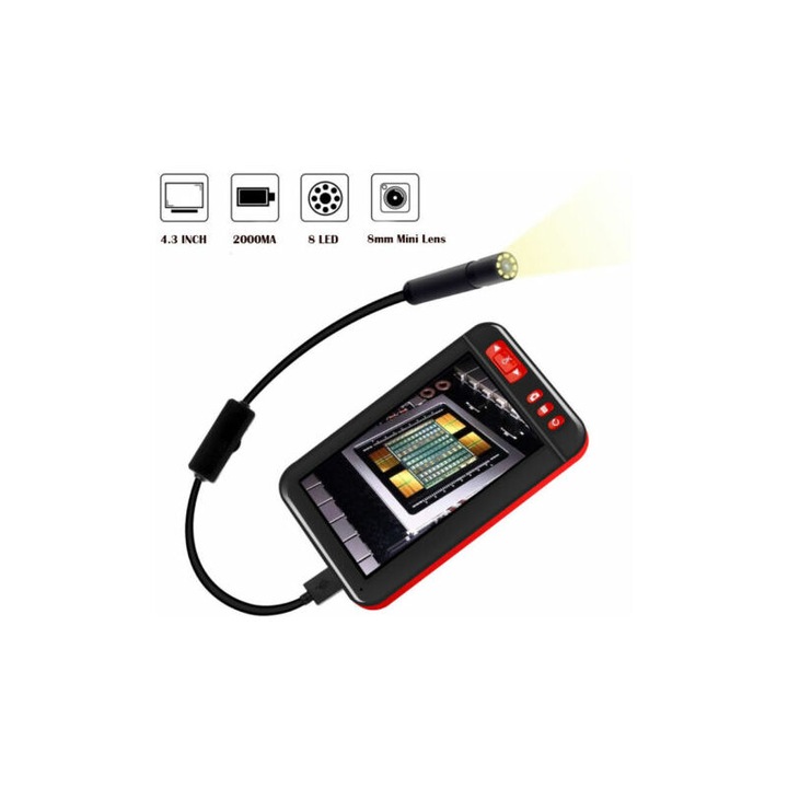 Ендоскопска инспекционна камера, 4.3" LCD, 1080P, 10м, водоустойчива, 8 LED-а
