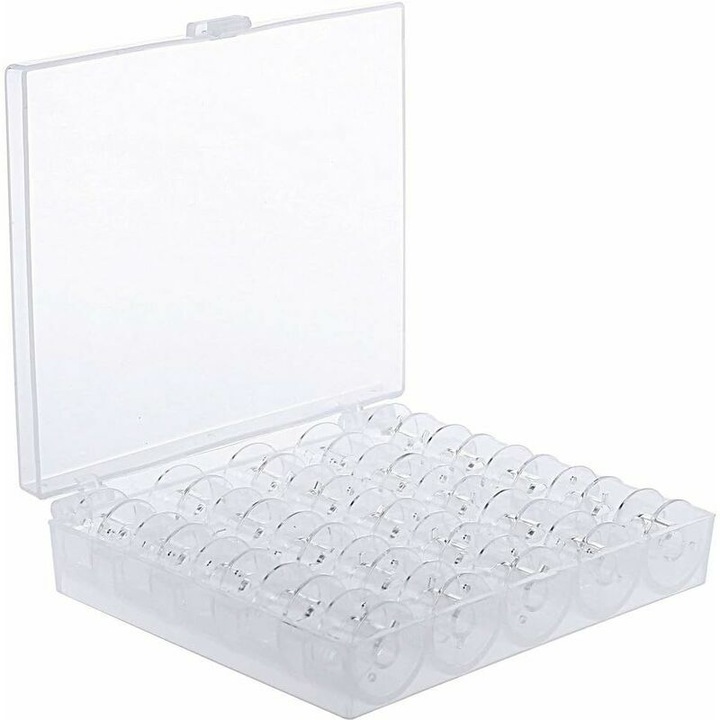 25 átlátszó varrógép orsó készlet tárolódobozzal, 10x20mm