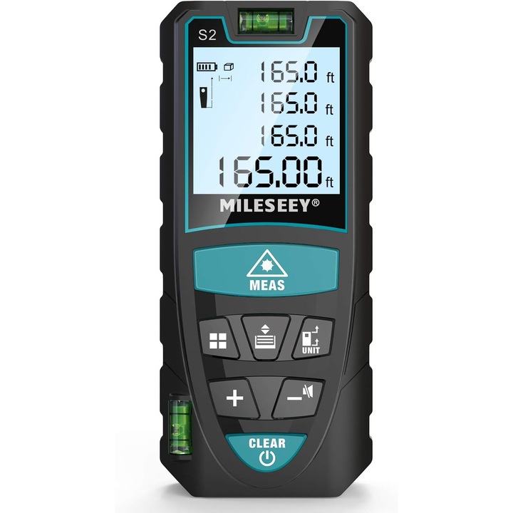 Dispozitiv de masurare laser digital cu nivel cu bule, 50m, functie Pythagoreana, ecran LCD mare, impermeabil, portabil