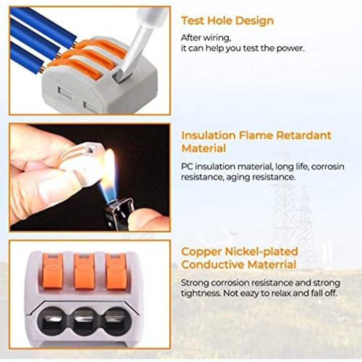 Kit de conectori electrice 120 piese, blocuri de terminale rapide, conectori cu 2/3/5 cai, impermeabili, pentru cabluri