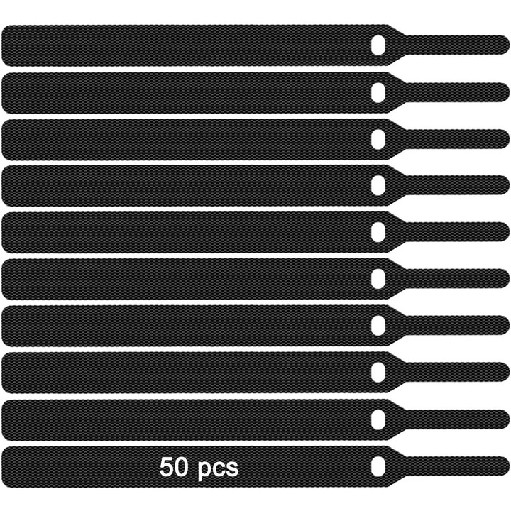 Set de 50 legaturi de cablu, elastice, reutilizabile, 10x120mm, negru