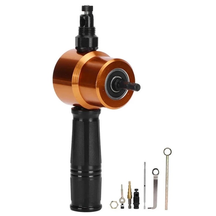 Taietor de tabla metalica cu cap rotativ 360°, 8 piese, pentru gaurit, plastic si inox