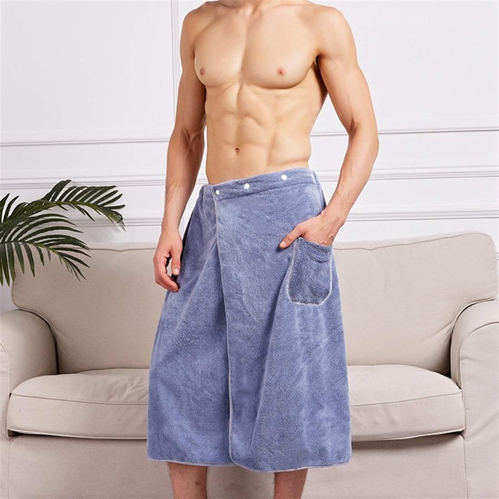 Férfi állítható fürdőlepedő, szuper puha és nedvszívó, zsebbel, 80x150cm