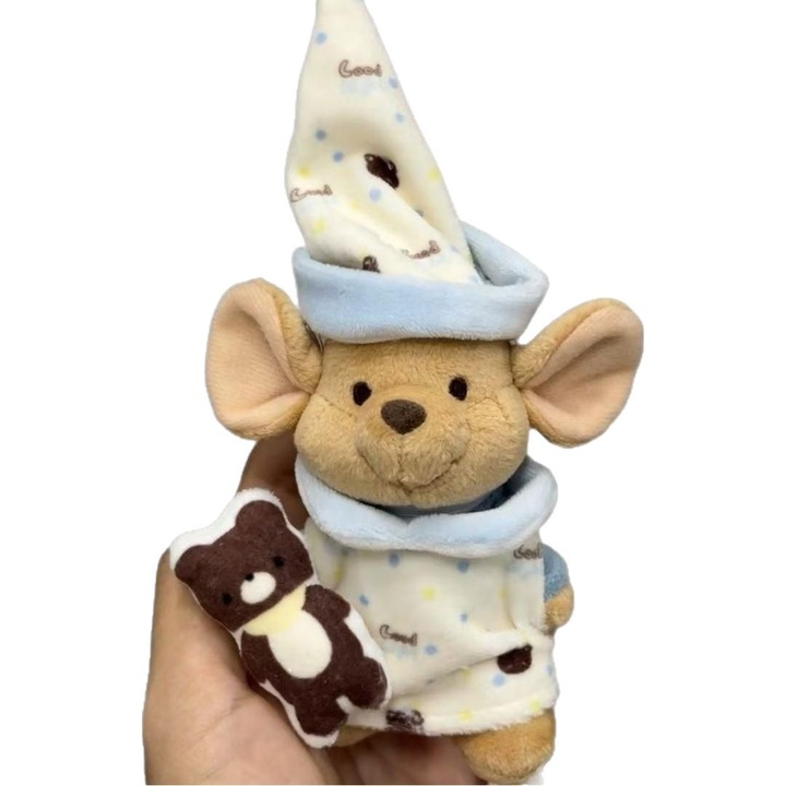 Papusa de plus Dongdi Xiaodou, set cu haine si ursulet, 12cm