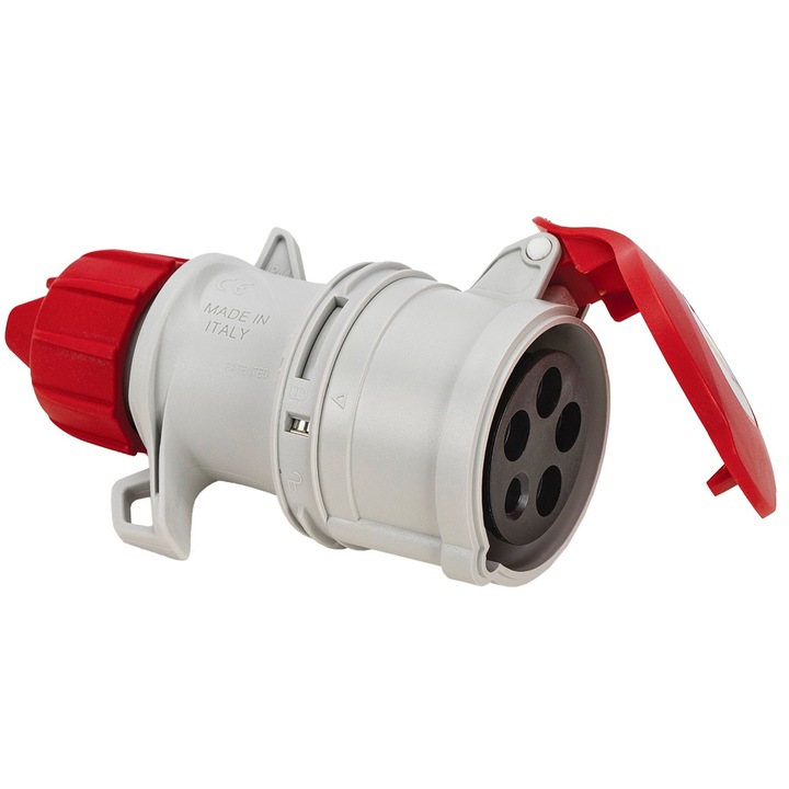 Priza Portabila Industriala, 3P+N+E, 16A, 400V, 6h, IP54, Cablarea cu Suruburi, Culoarea Gri / Rosu, Fanton Italia