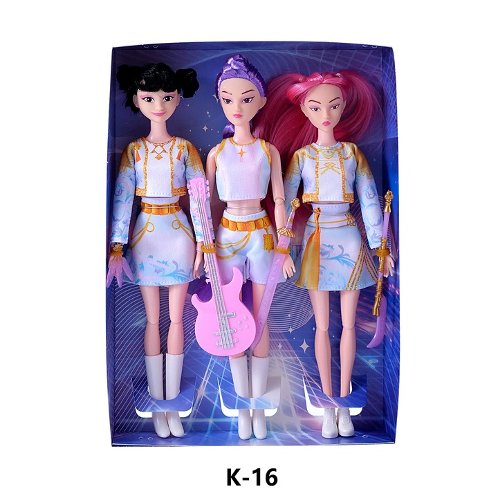 Set papusi K-POP Witcher Girls, Lumi, Mira, Zoe, costume alb, vinil