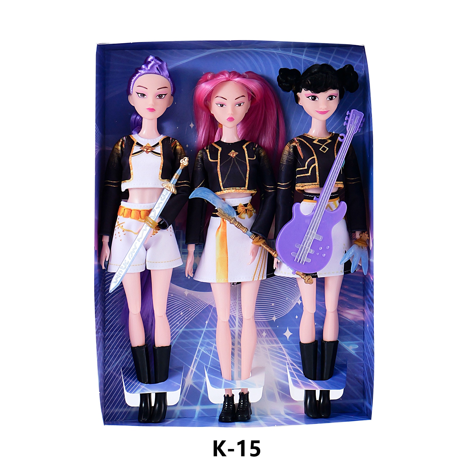 Set papusi K-POP, Witcher Girls, Lumi, Mira, Zoe, tinute negre