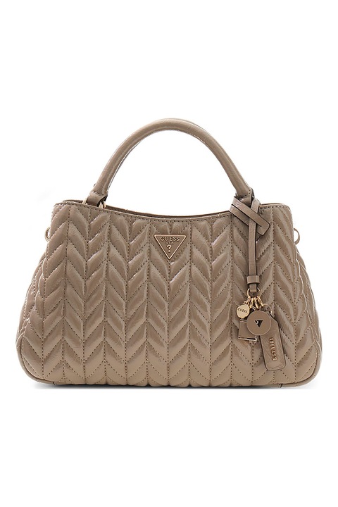 GUESS, Geanta de piele ecologica cu maner si trei compartimente Cheryl, Maro taupe