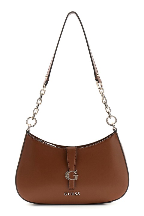 GUESS, Carrie műbőr válltáska cipzáros zsebbel a hátulján, Konyakbarna