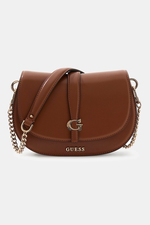 GUESS, Geanta crossbody de piele ecologica cu doua barete Carrie, Maro cognac