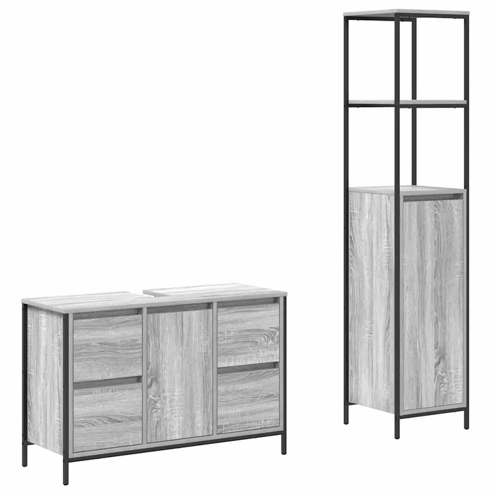 Set de mobilier pentru baie vidaXL, cu sertar 2 pcs Gri sonoma si Negru