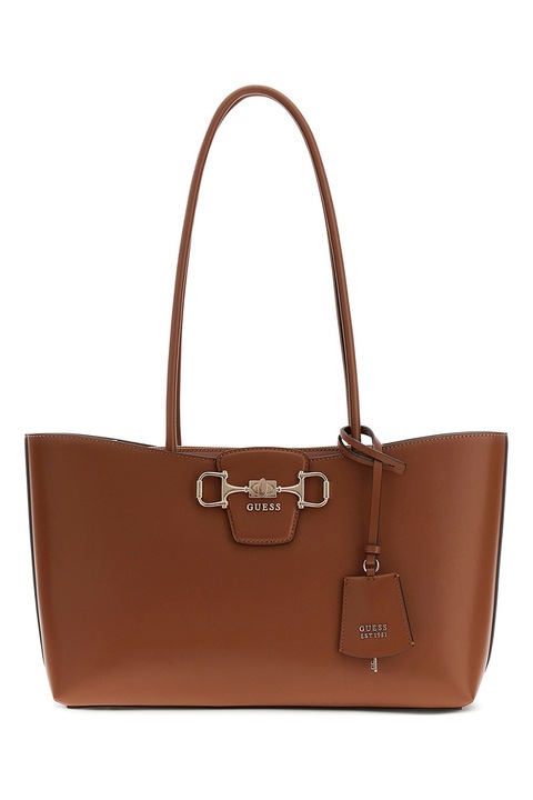 GUESS, Geanta shopper cu fermoar si logo Janie, Maro scortisoara