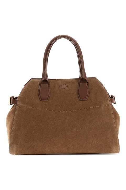 GUESS, Geanta de piele intoarsa cu maner Liza, Caramel