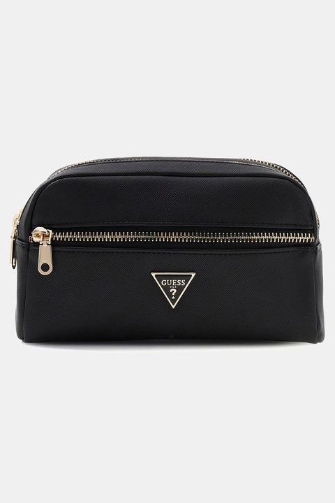 GUESS, Cipzáros műbőr kistáska, Fekete