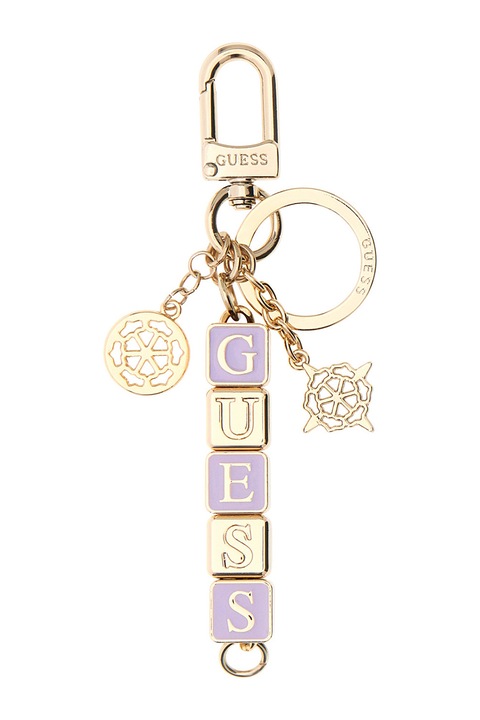 GUESS, Breloc cu logo, Auriu, Lila