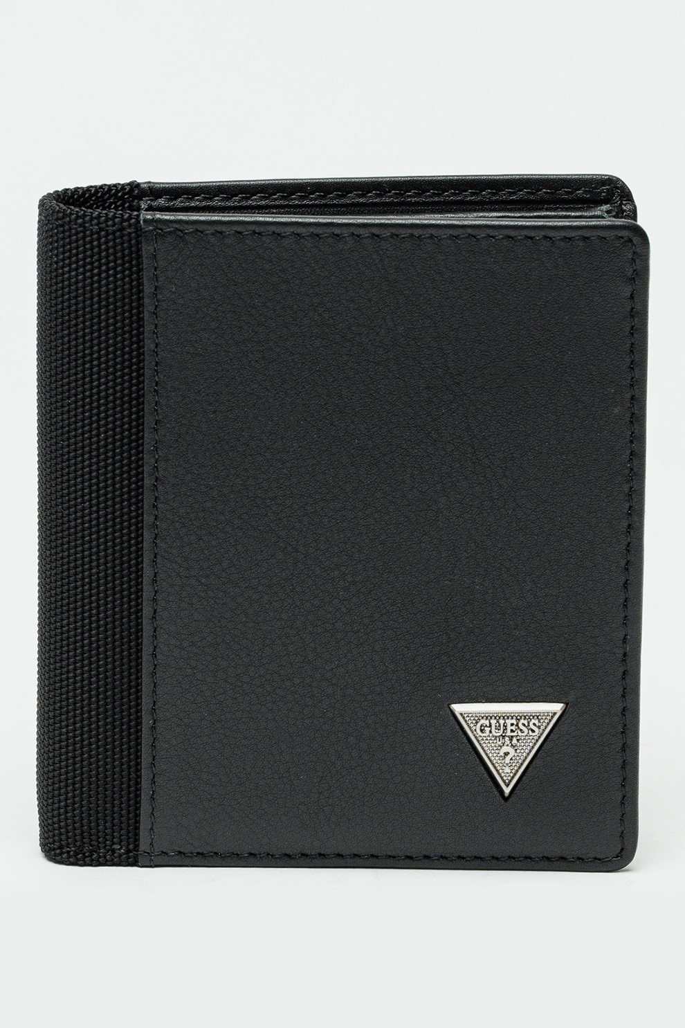 GUESS, Portofel pliabil din piele cu garnitura din material textil, Negru