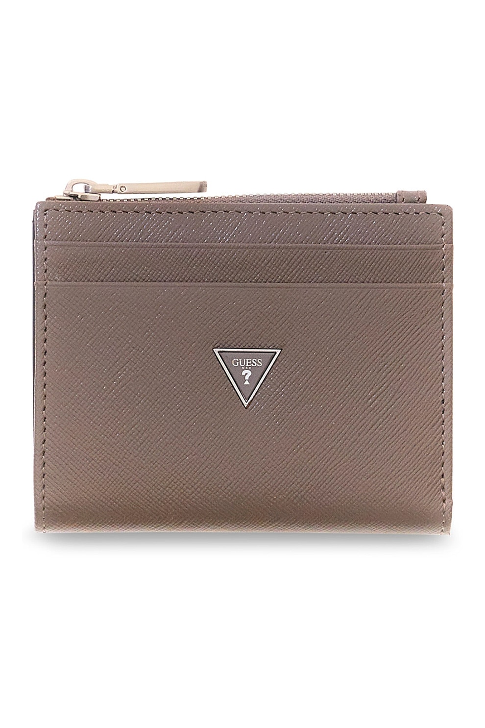 GUESS, Portofel din piele Saffiano, Maro taupe deschis