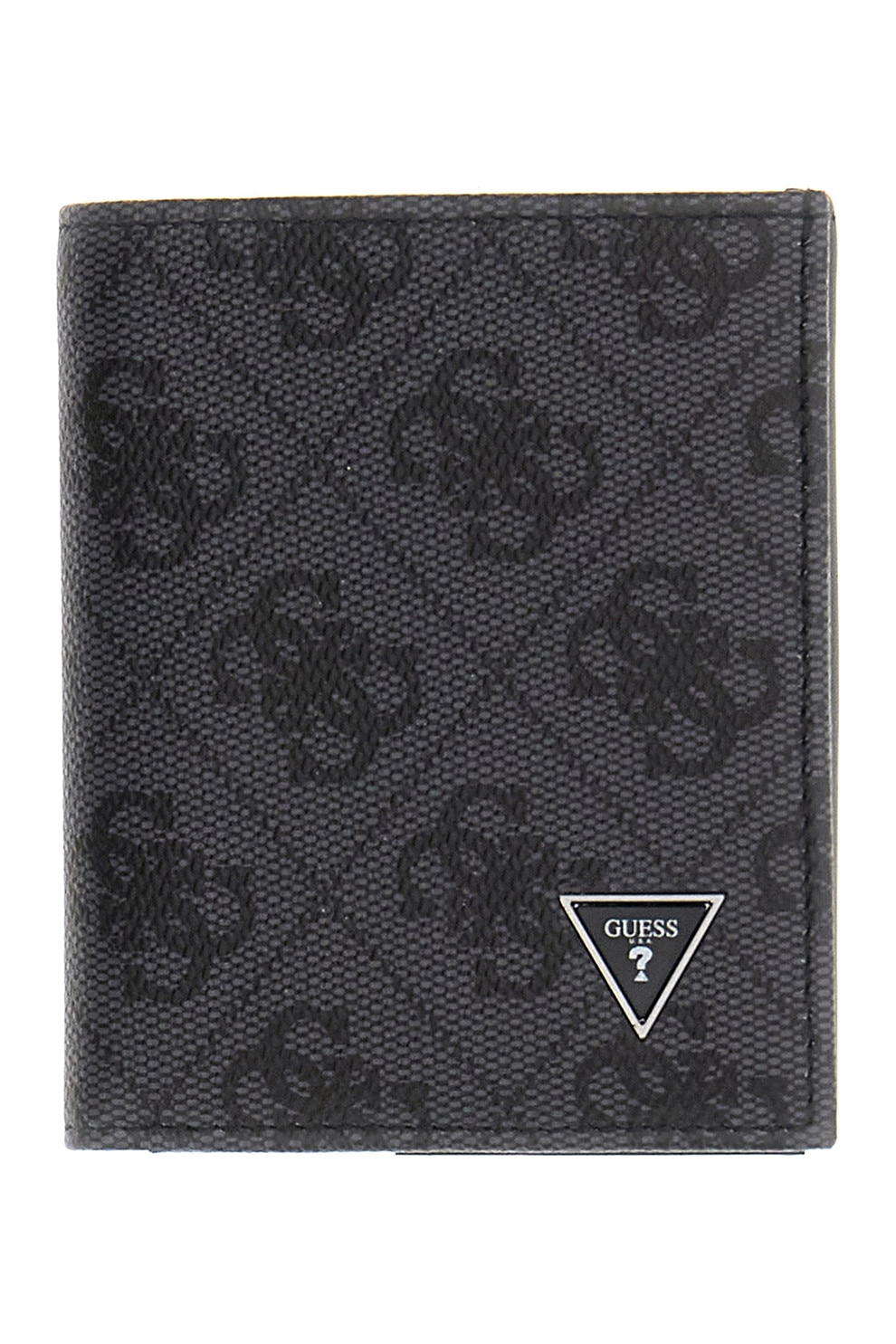 GUESS, Portofel din piele cu model monograma Milano, Gri inchis