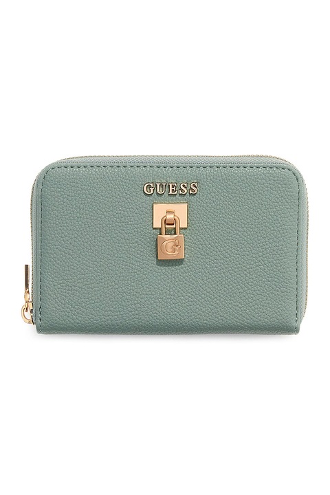 GUESS, Portofel din piele ecologica cu fermoar Yesba, Auriu, Verde pal