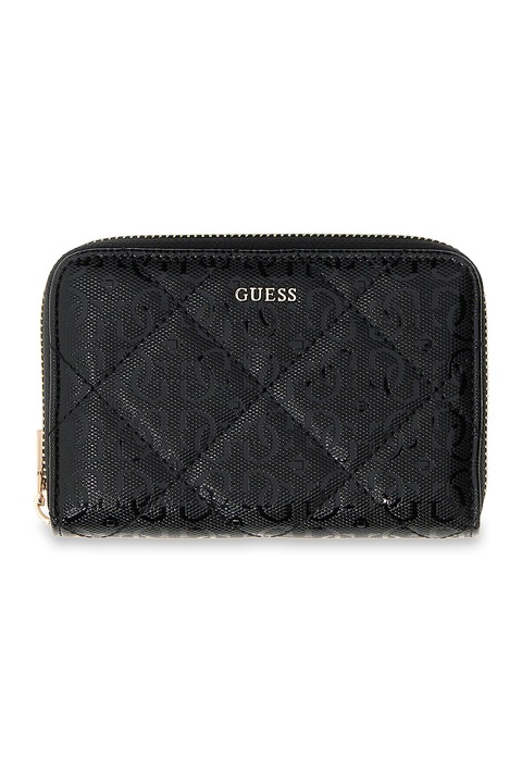 GUESS, Portofel de piele ecologica cu fermoar Libby, Negru