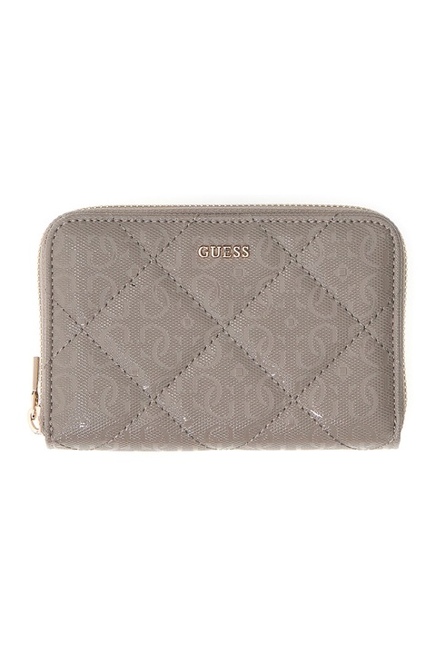 GUESS, Portofel de piele ecologica cu fermoar Libby, Maro taupe deschis