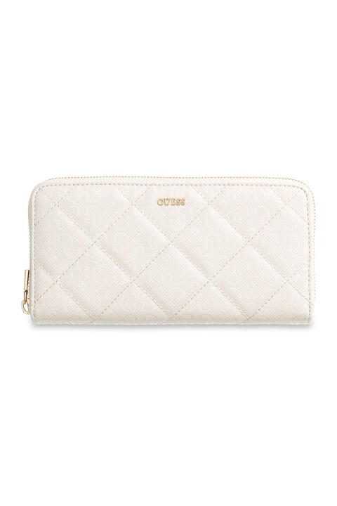GUESS, Portofel de piele ecologica cu monograma Libby, Alb fildes