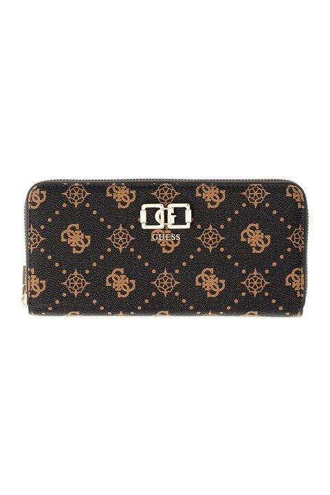 GUESS, Portofel cu monograma si fermoar Emelie, Maro, Negru