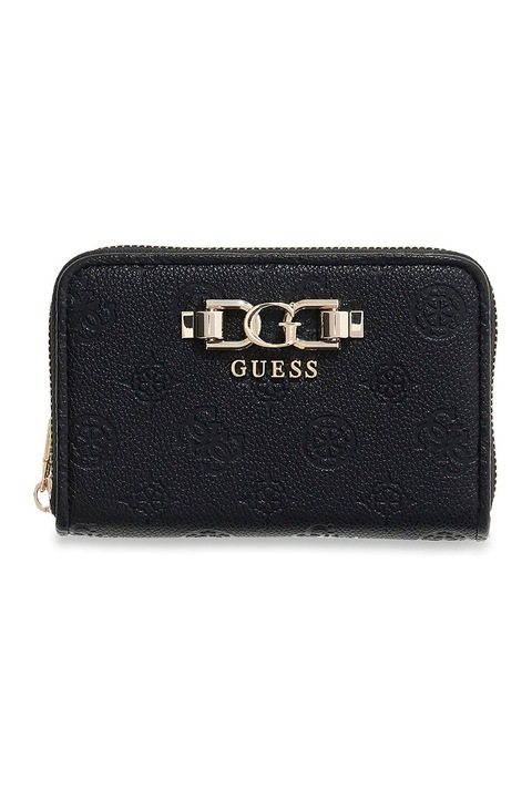 GUESS, Portofel de piele ecologica cu logo si fermoar Anise, Negru
