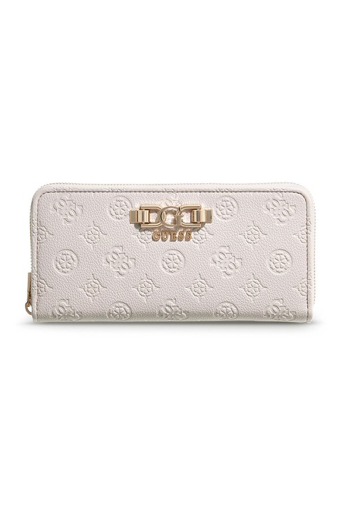GUESS, Portofel de piele ecologica cu bareta pentru incheietura Anise, Alb fildes