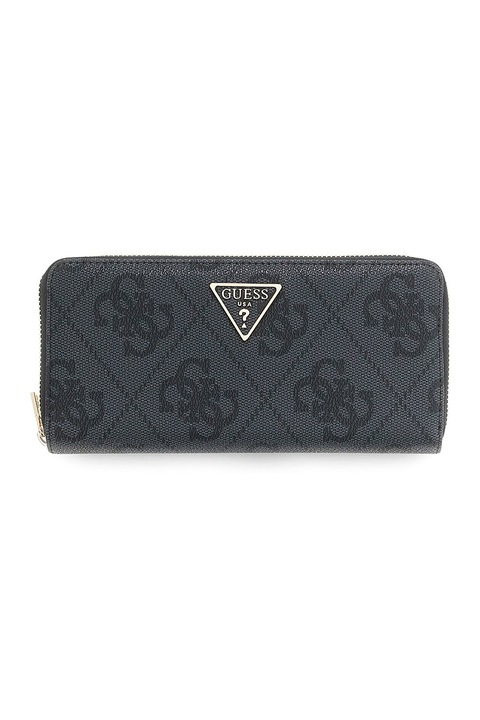 GUESS, Portofel cu monograma si fermoar Laurel, Gri carbune