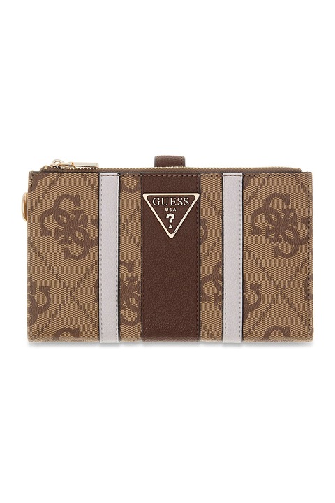 GUESS, Portofel de piele ecologica cu logo Laurel, Maro deschis