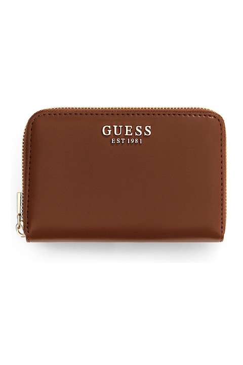 GUESS, Portofel de piele ecologica cu logo Laurel, Maro cognac