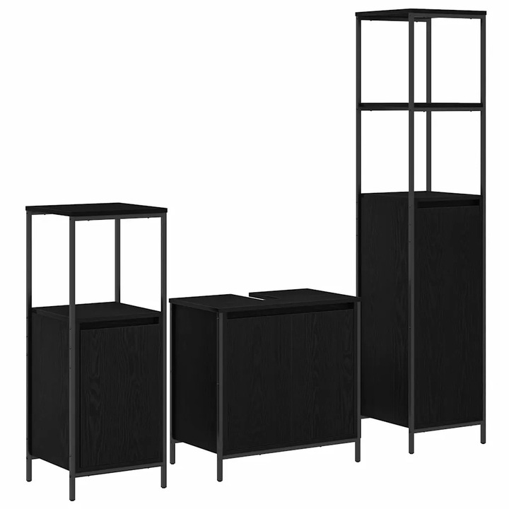 Set de mobilier pentru baie vidaXL, 3 pcs Stejar Negru Lemn compozit