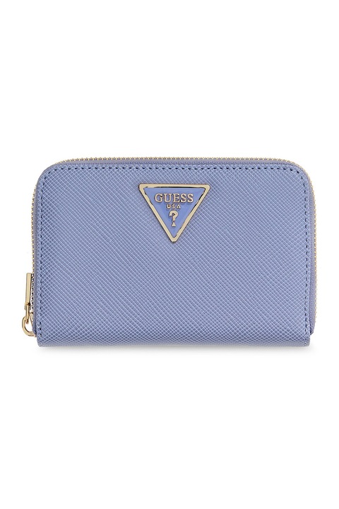 GUESS, Portofel din piele ecologica saffiano cu logo metalic, Indigo