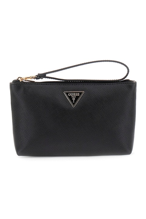 GUESS, Laurel II cipzáros műbőr kistáska levehető csuklópánttal, Fekete