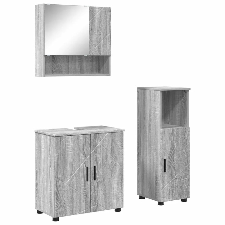 Set de mobilier pentru baie vidaXL, Pe perete cu usa 3 pcs Gri Sonoma