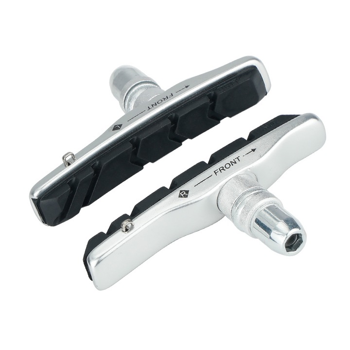 V-образни спирачни накладки за планински велосипед, сребристи и черни, комплект от 1 чифт, съвместими с велосипеди 24", 26", 27.5" и 29"