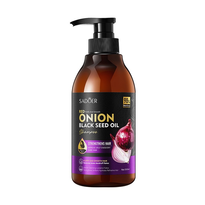 Sampon, 500ml, hagyma és fekete köménymag olaj, volumen és puhítás, uniszex